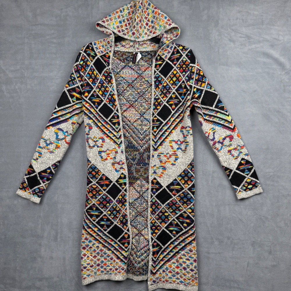 PINKLICIOUS Bohemian Diamond‎ Pattern Hooded Longline Cardigan Sweater S